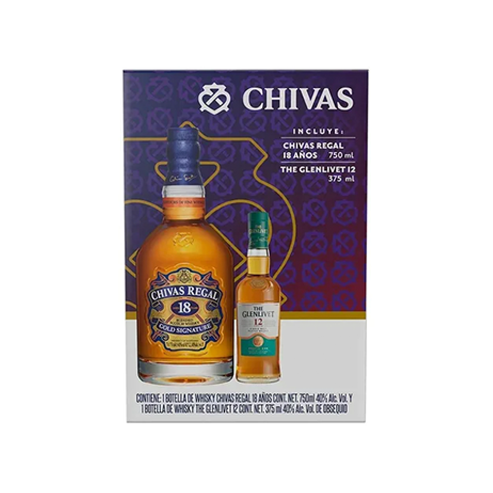 WHISKY CHIVAS REGAL 18 AÑOS 750ML + WHISKY THE GLENLIVET 12 AÑOS