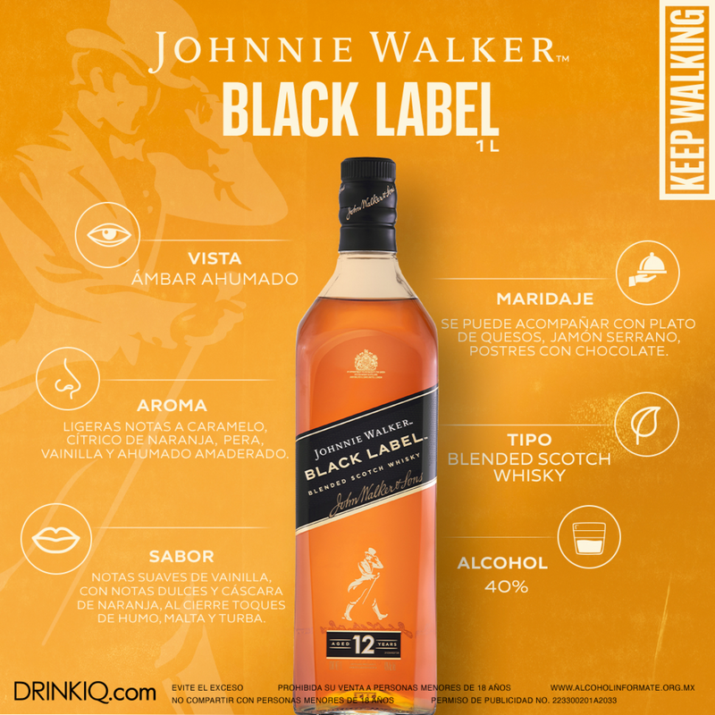 Whisky Johnnie Walker Black Label Blended Scotch 1000 ml