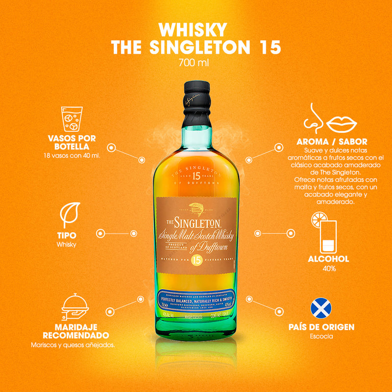 WHISKY SINGLETON 15  AÑOS OF DUFFTOWN 700ML