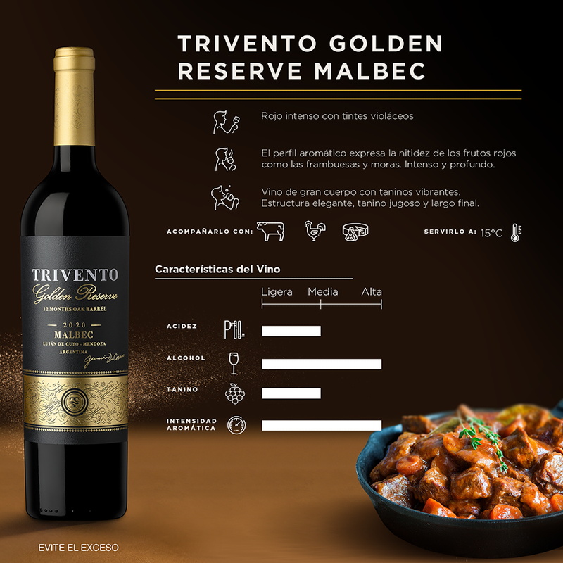 VINO TINTO TRIVENTO GOLDEN RESERVE MALBEC 750ML