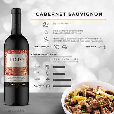 VINO TINTO TRIO CABSAUV-SHIRAZ-CABFRANC 750ML