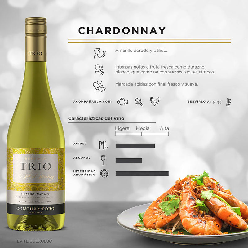 VINO BLANCO TRIO CHARDONNAY-PINOT GRIGIO-PINOT BLANC 750ML