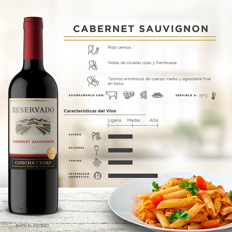 VINO TINTO CONCHA Y TORO RESERVADO CABERNET SAUVIGNON 750ML