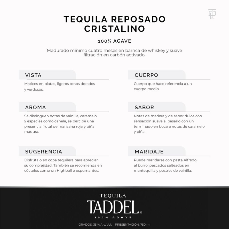 TEQUILA TADDEL REPOSADO CRISTALINO 750ML