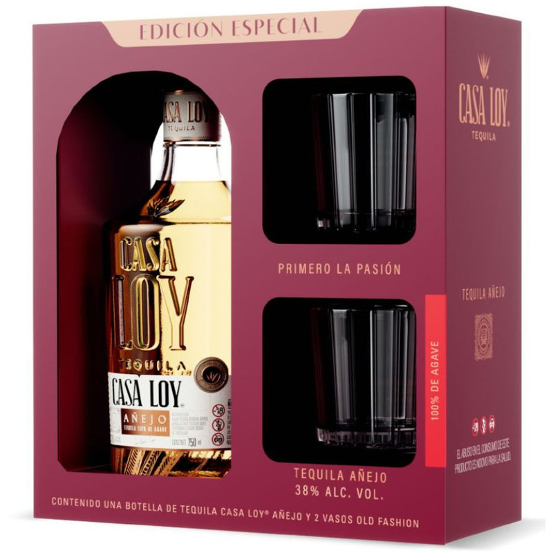 TEQ CASA LOY AÑEJO 750ML  CON VASOS