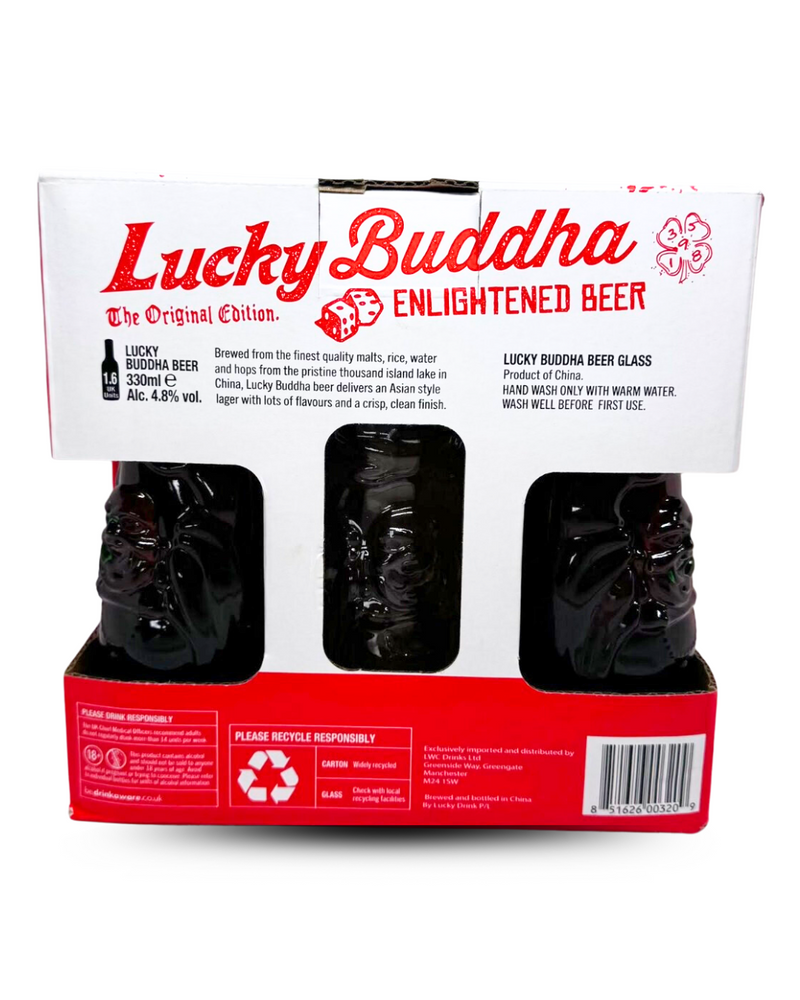 CERVEZA LUCKY BUDDHA 6 PIEZAS 330 ML + VASOS