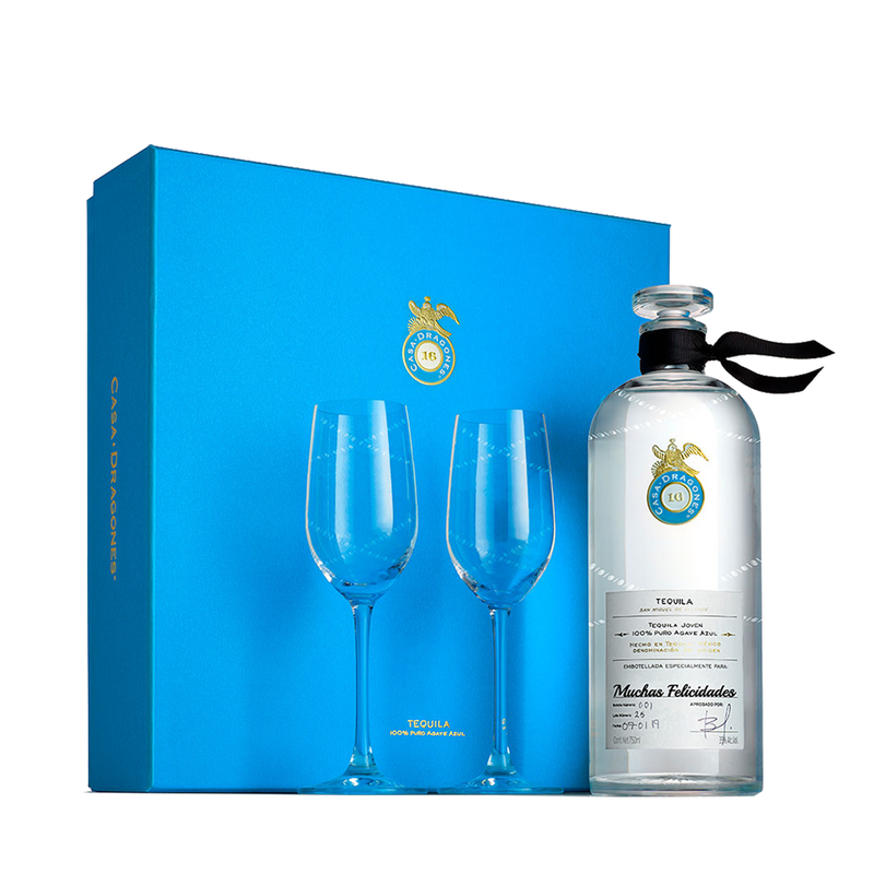 TEQUILA CASA DRAGONES JOVEN 750ML + 2 COPAS PERSONALIZADA